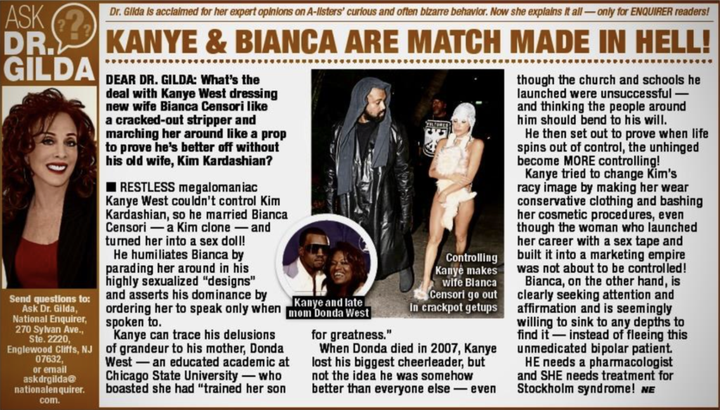Kanye & Bianca Are Match Made in Hell by Dr. Gilda Carle